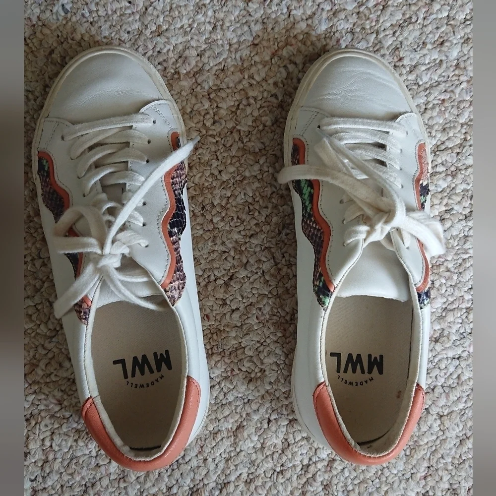 MADEWELL Sidewalk Sneakers in Snake Embossed Leather Wave Edition size 7.5